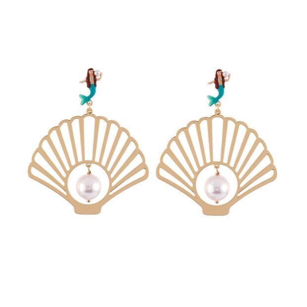 Mermaid earrings fan shaped ocean collection